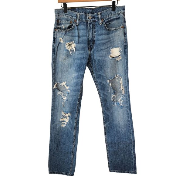 Levi's 501 Distressed Medium Wash Denim Jeans Casual Denim Men's 32x32 - Picture 1 of 10